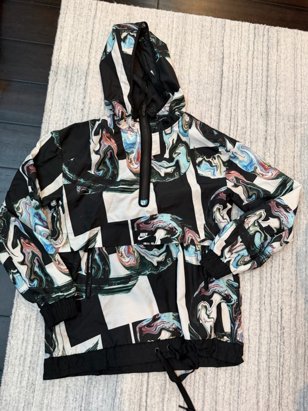 Nike Marble-Print Pullover Anorak - Black, White, Teal, Pink